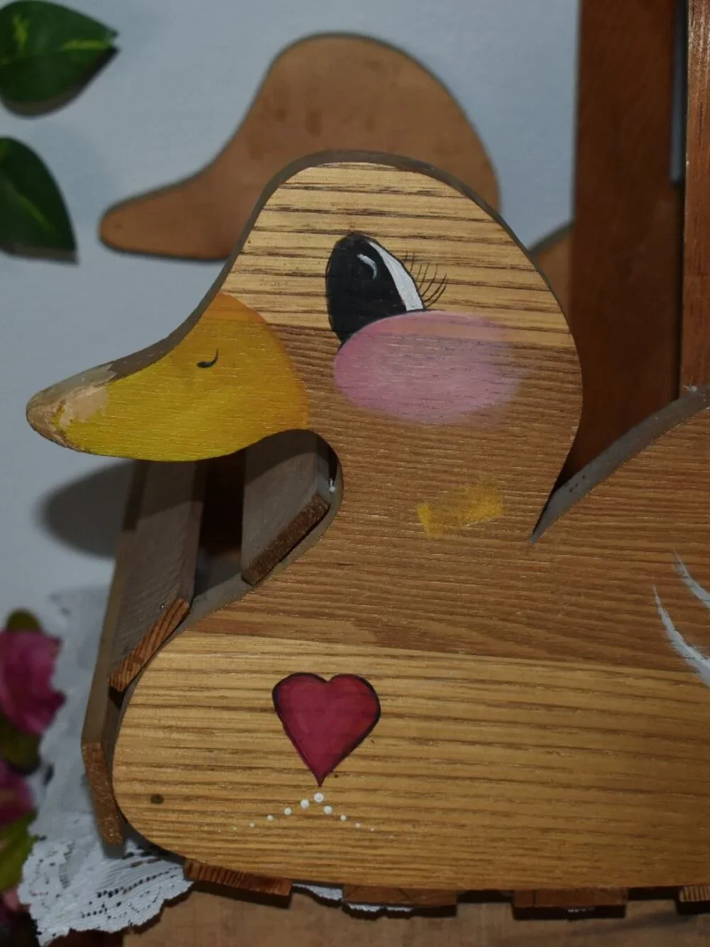 Vintage Handmade Painted Wood Duck Storage Basket Cottage Farmhouse Decor